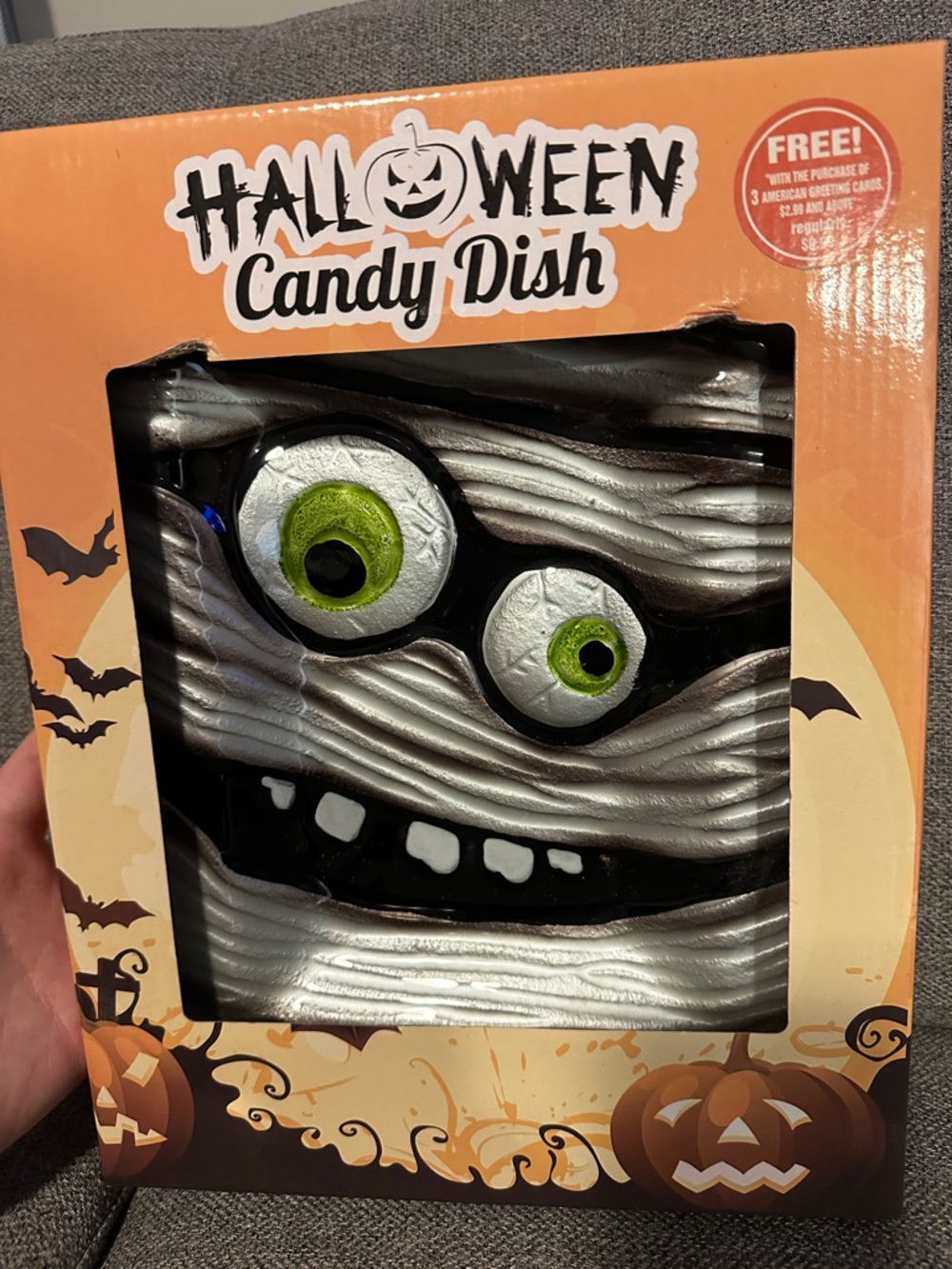 Halloween Candy Dish Mummy Face – Black, White & Green